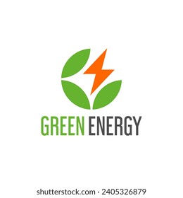 green energy logo template design. Electric charge leaf icon. Sustainable eco power company symbol