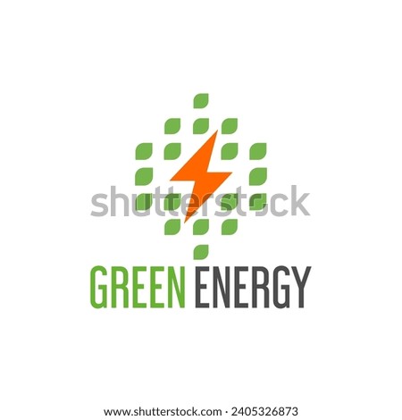 green energy logo template design. Electric charge leaf icon. Sustainable eco power company symbol