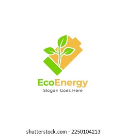 Green energy logo template. Green leaf and battery sign. Eco battery sign