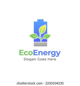 Green energy logo template. Green leaf and battery sign. Eco battery sign