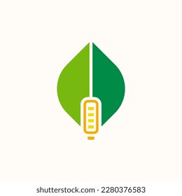 Plantilla de logotipo de energía verde. Hoja verde y señal de batería. Señal de la batería ecológica.