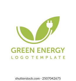 Plantilla de logotipo de energía verde - para programa o distribuidor. Combinación de enchufe eléctrico y hojas