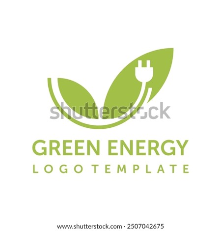 Green energy logo template - for program or distributor. Combination of electric plug and leaves