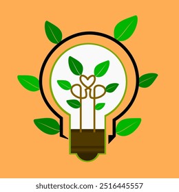 Green energy logo vector illustration. Eco-friendly sustainable electrical power light bulb.