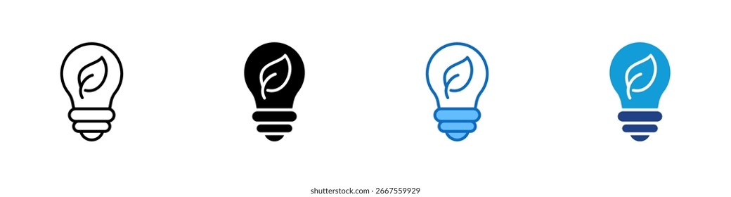 Diseño de Vector de estilo múltiple de energía verde: bombilla con una hoja, que representa la energía ecológica y la conciencia ambiental