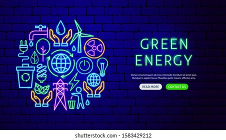 Green Energy Neon Banner Design. Vector Illustration of Ecology Promotion.