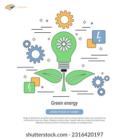 Green energy, new technology flat contour style vector concept illustration
