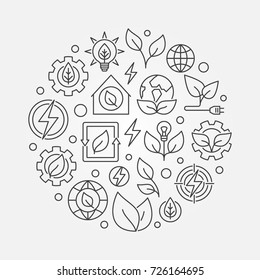 Green energy outline illustration. Vector round bio energy concept symbol made with thin line icons