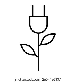 Icono de enchufe de energía verde Vector de letrero plano de contorno en blanco y negro