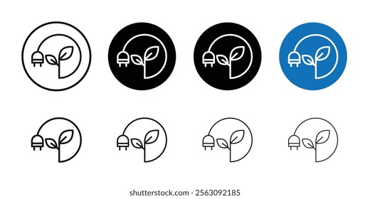 Green energy plug icon Flat outline fill set collection