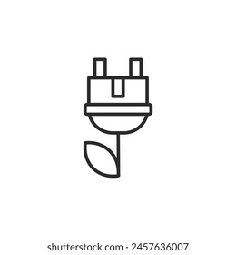 Green Energy Plug icon. Symbolizes the concept of eco-friendly charging and renewable energy sources. Suitable for representing sustainable technologies and power solutions. Vector illustration