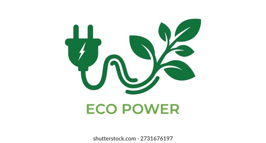 Enchufe de energía verde y el icono de sostenibilidad de la hoja.