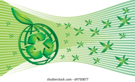 Green energy and power - abstract vector illustration with leaf, globe and recycle sign