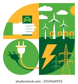 Green energy purchase agreement decoration - a contract between two parties, seller and buyer. Isolated illustration