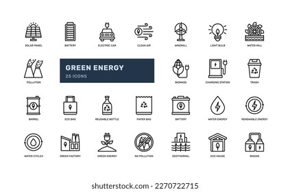 green energy renewable energy for clean global earth day ecology environment detailed outline line icon set