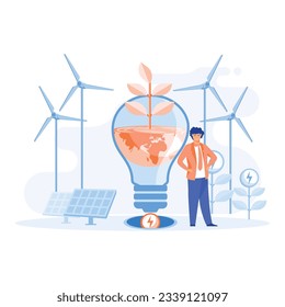 Green energy,  Renewable energy concept. modern eco private house with solar energy panels and smart home technology. flat vector modern illustration