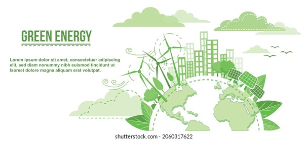 Green Energy and Renewable Energy Concept Vector Illustration. Eco Friendly and Recycling Isolated Vector Icons. Save and Protect the Planet Concept Banner or Poster. Can be used for web or for print.