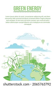 Green Energy and Renewable Energy Concept Vector Illustration. Eco Friendly and Recycling Isolated Vector Icons. Save and Protect the Planet Concept Banner or Poster. Can be used for web or for print.
