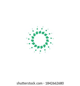 green energy round logo isolated on white. Cristals and dotes abstract shape. Creative science, tech logo. System, communication, network, interaction, team work sign.  Vector illustration