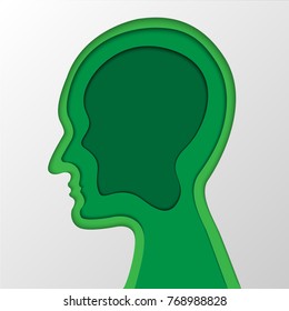 Green energy and save environment concept, Human head with copy space.  paper art and craft style.