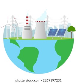 Green Energy. Save the World. Alternative clean energy. Renewable energy sources. Vector Illustration.