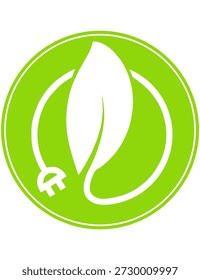 Icono verde del ahorro de energía con el símbolo del enchufe y de la hoja. Representa la eficiencia energética y el uso de energía respetuoso con el medio ambiente. Ilustración vectorial editable para logotipos, marca, Web y uso impreso.