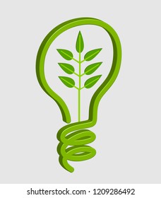 Green energy saving lamp 3D icon in vector graphics