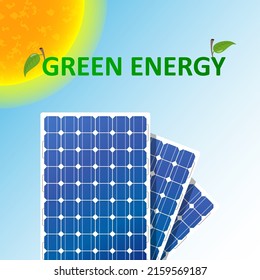 Green Energy Solar panel on white, alternative electricity source, concept of sustainable resources. Vector illustration