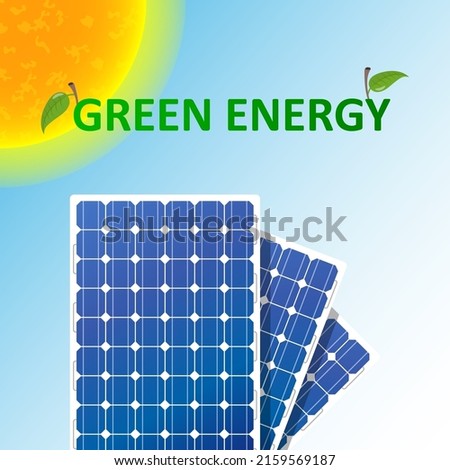 Green Energy Solar panel on white, alternative electricity source, concept of sustainable resources. Vector illustration