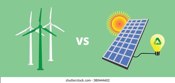 green energy solar panel vs versus wind turbine vector illustration