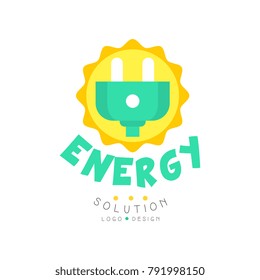 Green energy solution original logo design with electric plug for eco-friendly business or company. Alternative pure power. Flat vector isolated on white