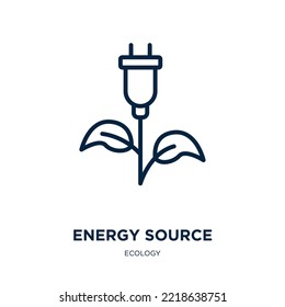 icono de fuente de energía verde de la colección ecológica. Fuente de energía verde lineal delgada, energía, icono de contorno solar aislado en fondo blanco. Signo de fuente de energía verde vectorial de línea, símbolo para web 