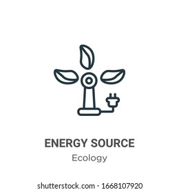 Icono vectorial de contorno de fuente de energía verde. Icono de fuente de energía verde en línea delgada, ilustración de elemento simple vector plano del concepto de ecología editable trazo aislado en fondo blanco