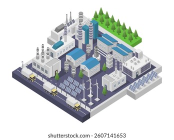 Green energy supply isometric on white background