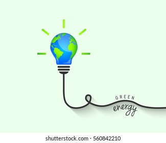 Green energy and sustainability concept. Lightbulb made of the planet Earth as environment symbol