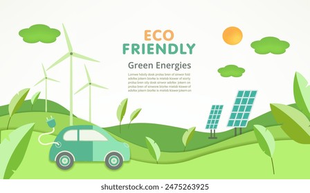 Green energy, sustainable industry, ecological production concept banner. Environmental, Social, Corporate Governance. Vector illustration