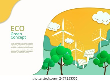 Green energy, sustainable industry, ecological production concept banner. Environmental, Social, Corporate Governance. Vector illustration