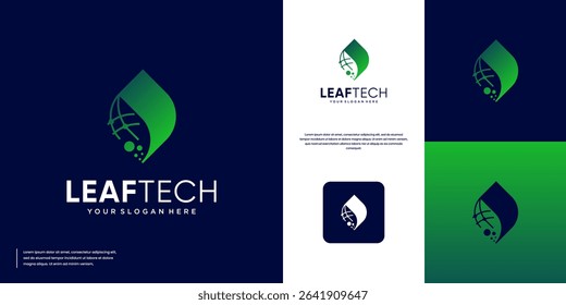 Green energy symbol with leaf concept and abstract technology, connection network, graphic design illustration.
