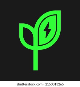 Green energy symbol with leaf and lightning