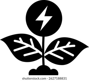 Green Energy Symbol with Leaf and Lightning Icon. Renewable Energy Icon