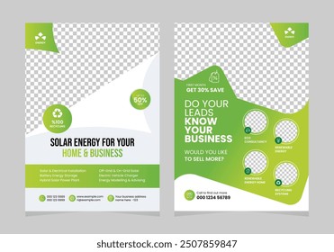 green energy system flyer design template, eco green renewable service brochure cover booklet and business