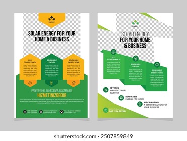 green energy system flyer design template, eco green renewable service brochure cover booklet and business