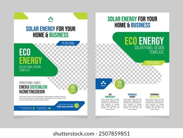 green energy system flyer design template, eco green renewable service brochure cover booklet and business