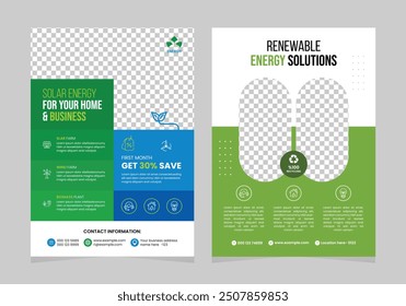 green energy system flyer design template, eco green renewable service brochure cover booklet and business