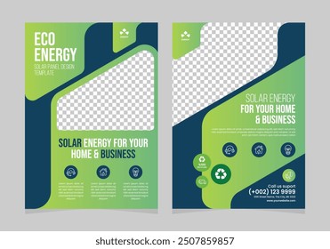 Plantilla de diseño de volantes del sistema de energía verde, folleto de cubierta de folleto de servicio renovable ecológico y negocios