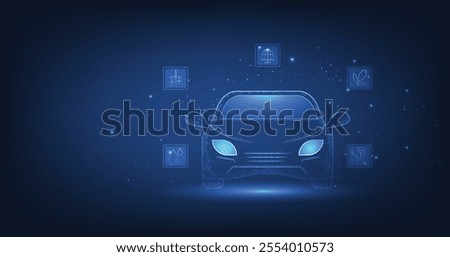 Green energy technology concept. Electric car charge battery in charging station Electricity from green energy. vector illustration design.