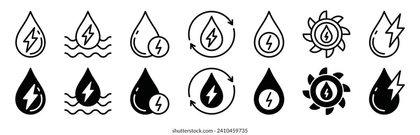 Icono de línea delgada de energía verde. Planta hidroeléctrica. Energía renovable, ecología y electricidad verde. Ilustración del vector