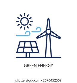 Green energy thin line vector icons.
