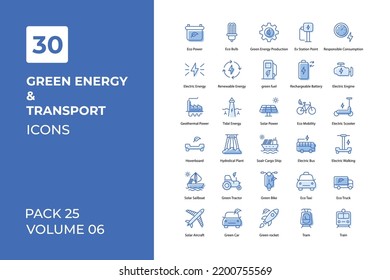 Green Energy  Transport icons collection. Set contains such Icons as battery, bunny, charge icon, electricity icon, and more