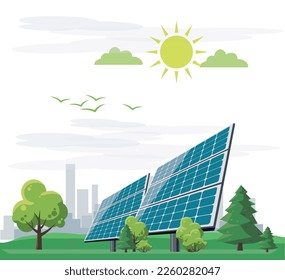 Green energy, urban landscape, ecology. flat design vector concept illustration